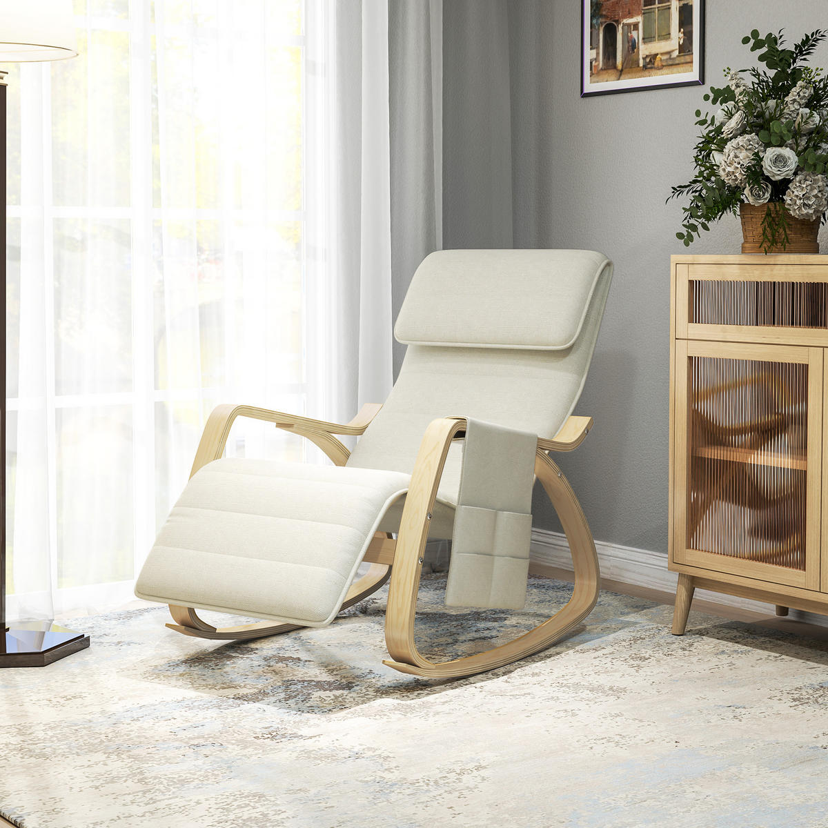 SCHAUKELSTUHL DE-17385 Cremeweiß - Creme, Holz (110/91/67cm) - ComfortXL