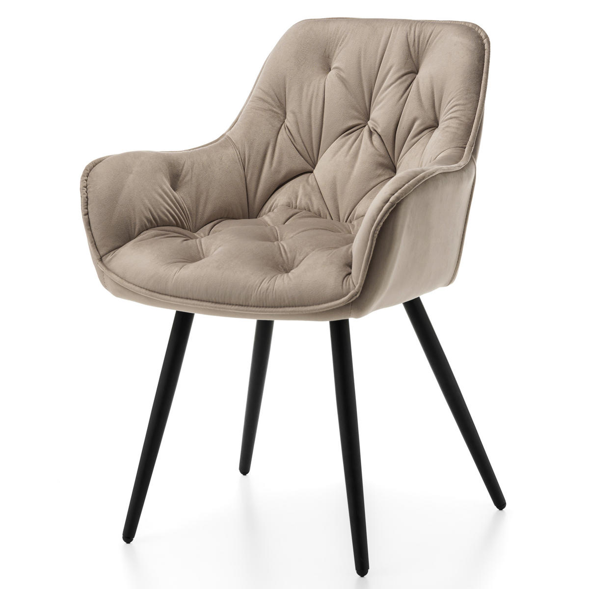 STUHL SIENA gepolstert mit Steppung - dunkelbeige schwarze Beine - Samt Velours - Beige/Schwarz, Textil/Metall (58/87/61cm) - NEW HOME