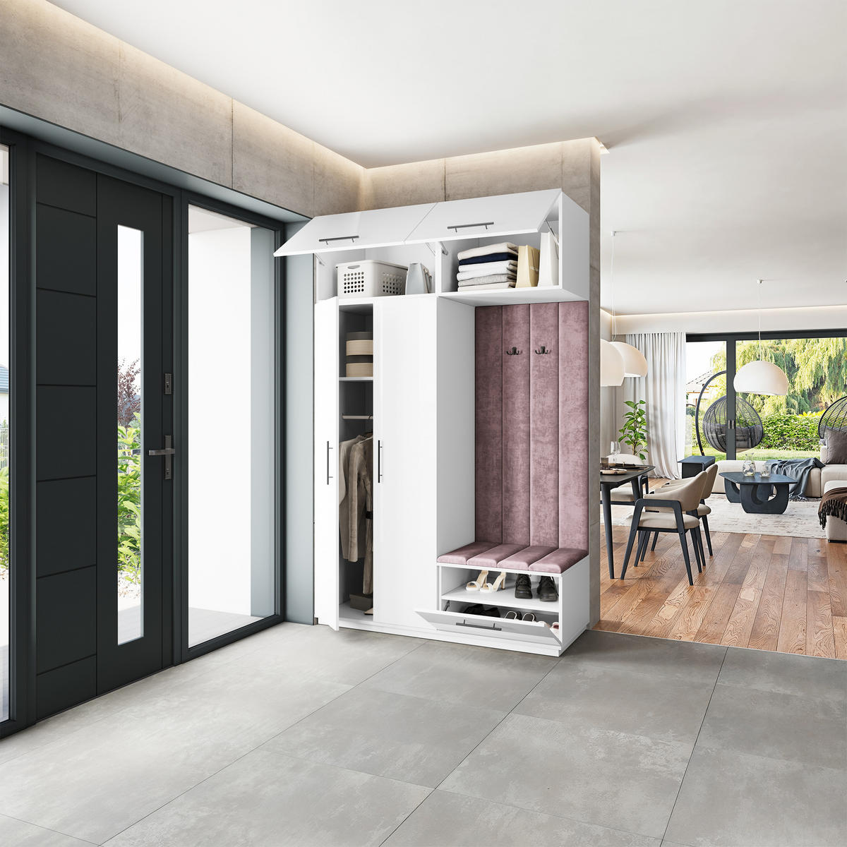 GARDEROBENSCHRANK REMA 150/240/60 cm Modern Garderobe-Set Weiß - Lila/Weiß, Holzwerkstoff (150/240/60cm) - MASSENO