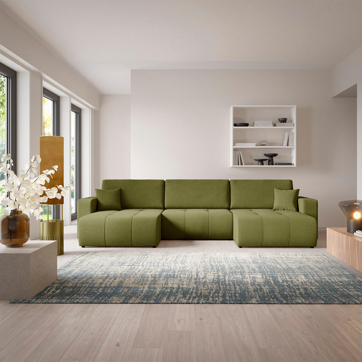 PANORAMASOFA Giulia 5 Sitzplätze Grün - Grün, Holz (344/82/149cm) - Petits-meubles