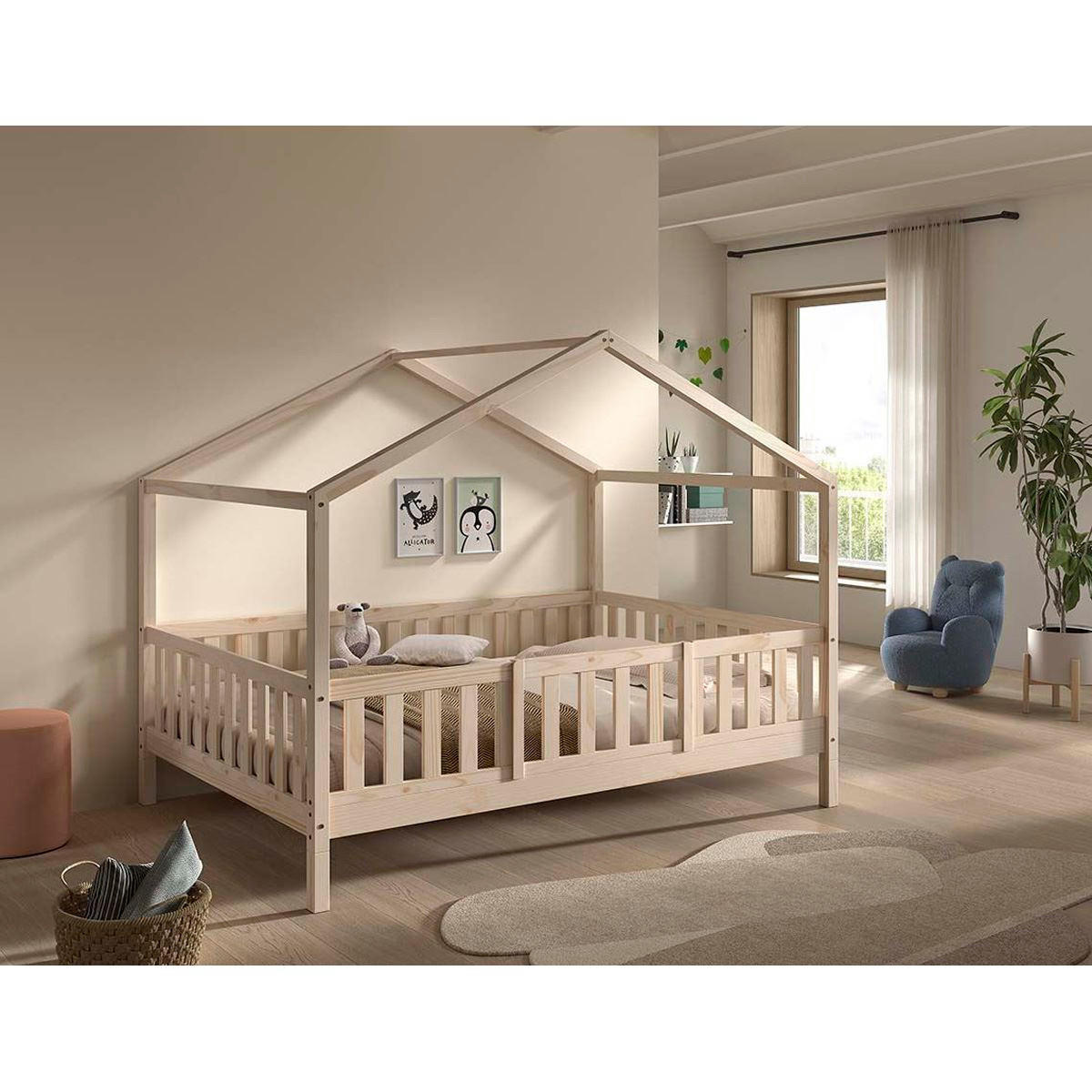 HAUSBETT Kapua 140x200 mit Rausfallschutz Kiefer Massivholz Natur - Kieferfarben, Holz (140/200cm) - 58aufmkessel