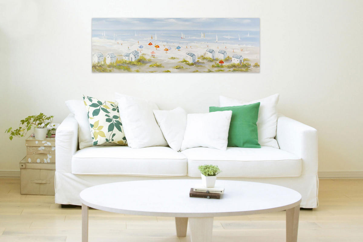 ÖLGEMÄLDE 150/50 cm - Blau/Beige, Holz/Textil (2/50cm) - KUNSTLOFT