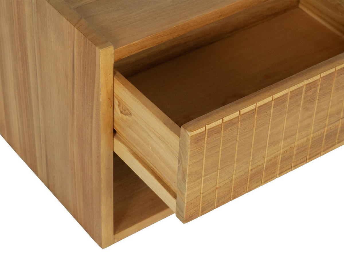 2ER-SET hängender Nachttische – 1 Schublade & 1 Fach – Teakholz – Naturfarben – REVUKA - Naturfarben, Holz (47/35/30cm) - Vente-Unique