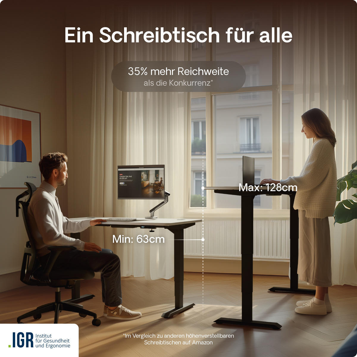 SCHREIBTISCH Elektrisch Höhenverstellbarer HomePro 120x60cm Schwarz/Weiß mit Memory-Funktion, Anti-Kollisions Technologie - Schwarz/Weiß, Holzwerkstoff (60/120/62cm) - Desktronic