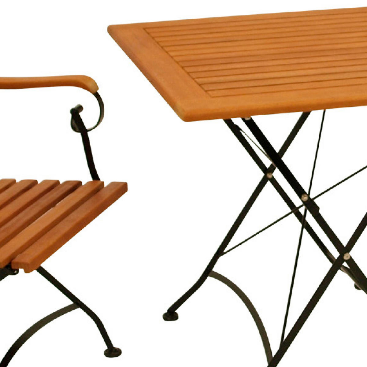 GARTENESSGRUPPE Bad Belzig - 3-teilig (2x Armlehnensessel, 1x Tisch 75cm rund), Gestell Flachstahl schwarz, Latten Eukalyptusholz, - Schwarz, Metall - TPFGarden