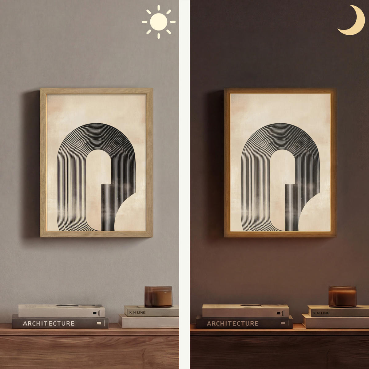 NÁSTĚNNÁ LAMPA S AKUMULÁTOREM Luk - Pruhy - Minimalistický - Černý 30x40 cm - béžová, kompozitní dřevo (30/40/8cm) - OnlyWow
