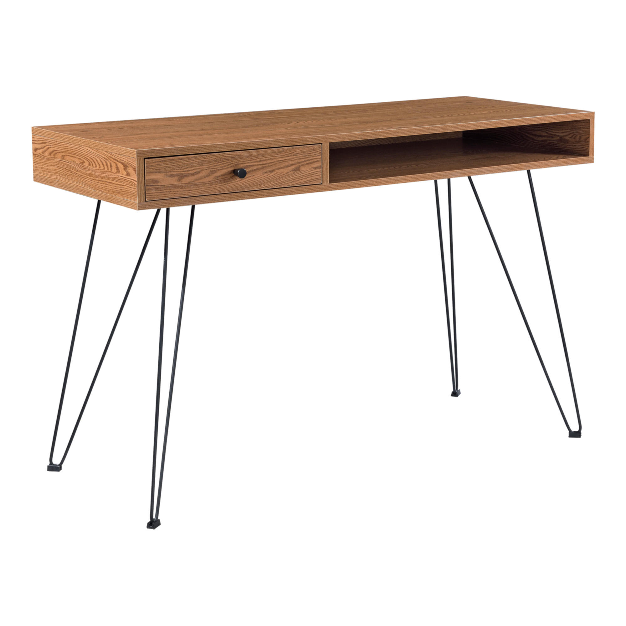 SCHREIBTISCH Munkfors - Dunkelbraun/Schwarz, Holzwerkstoff/Metall (48/115/75cm) - [en.casa]