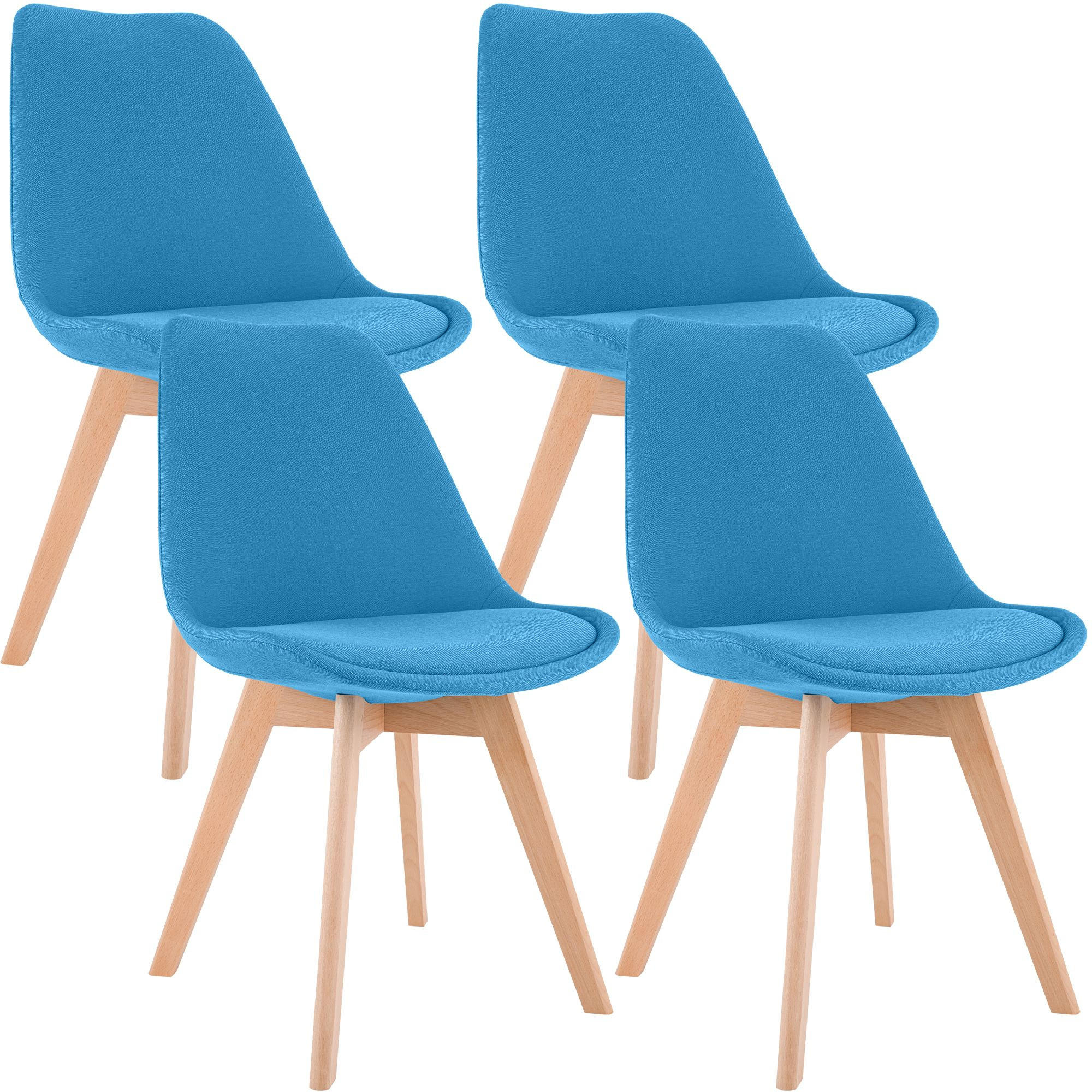 STUHL 4er Set Stoff türkis - Türkis/Eukalyptusholzfarben, Holz/Textil (49/83/50cm) - CLP