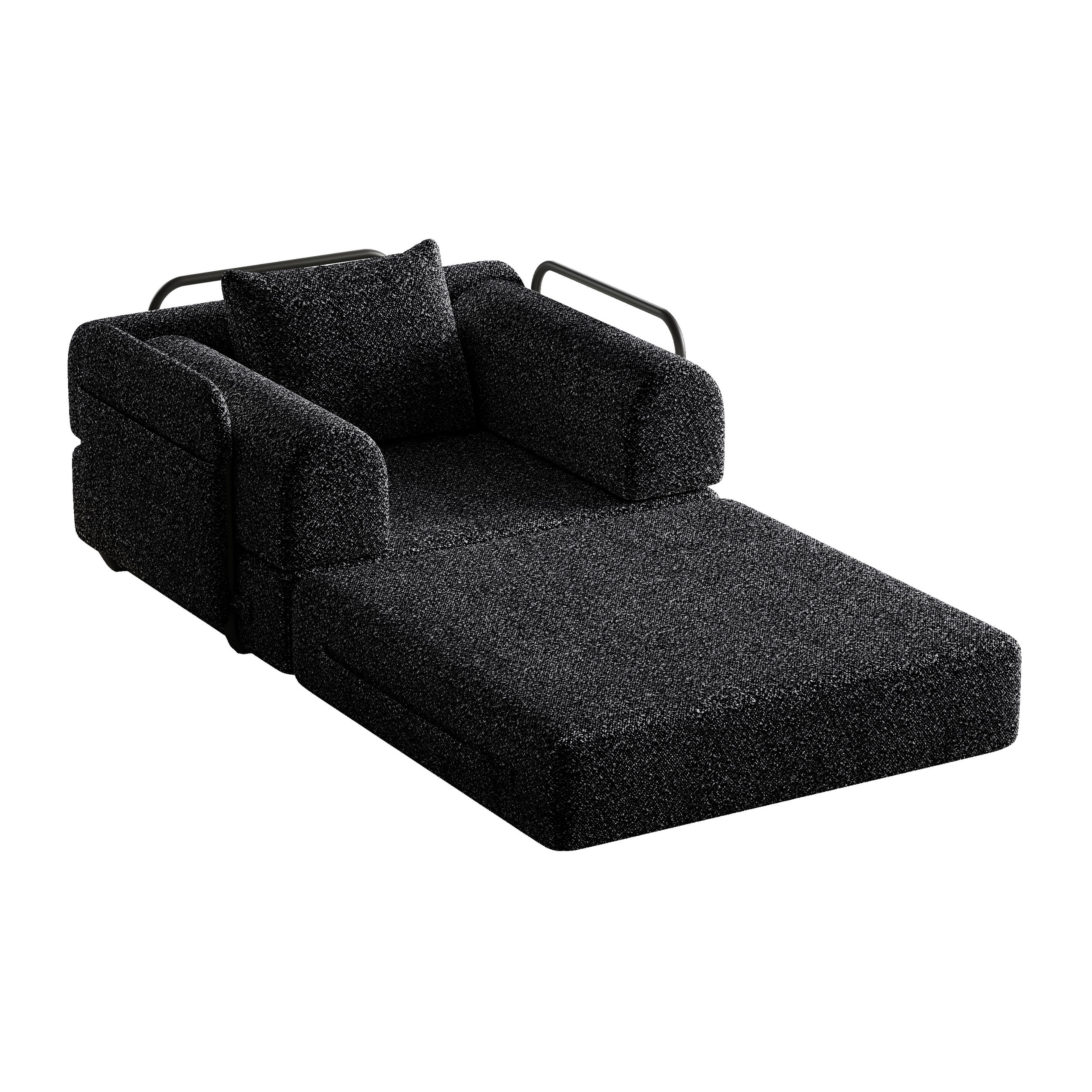 SCHLAFSOFA 2-in-1, Chenille mit Armlehnen-Stauraum & Stahlrahmen, 94/181,6/49,5 cm, Schwarz - Schwarz, Textil (94/49.5/181.6cm) - Redom