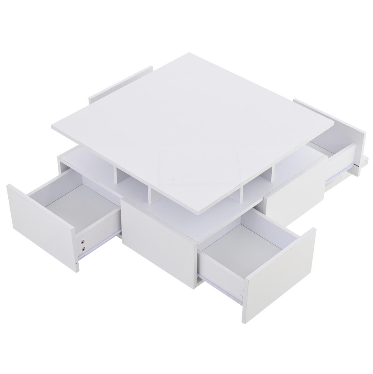 COUCHTISCH aus Spanplatte 70x70x40 cm in Weiß mit LED & 4 Schubladen - Weiß, Holzwerkstoff (70/70/40cm) - Modfu