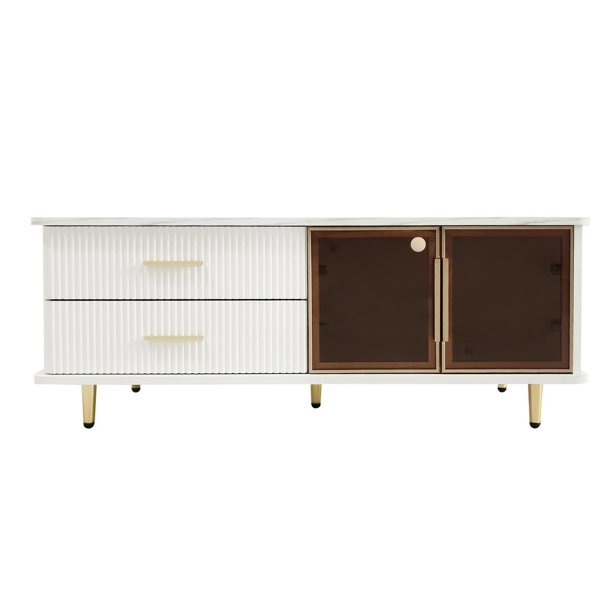 COUCHTISCH Weiß 70/70/35,5 cm Hochglanz 2 Schubladen - Weiß, Holzwerkstoff (70/70/35.5cm) - PANGIVO