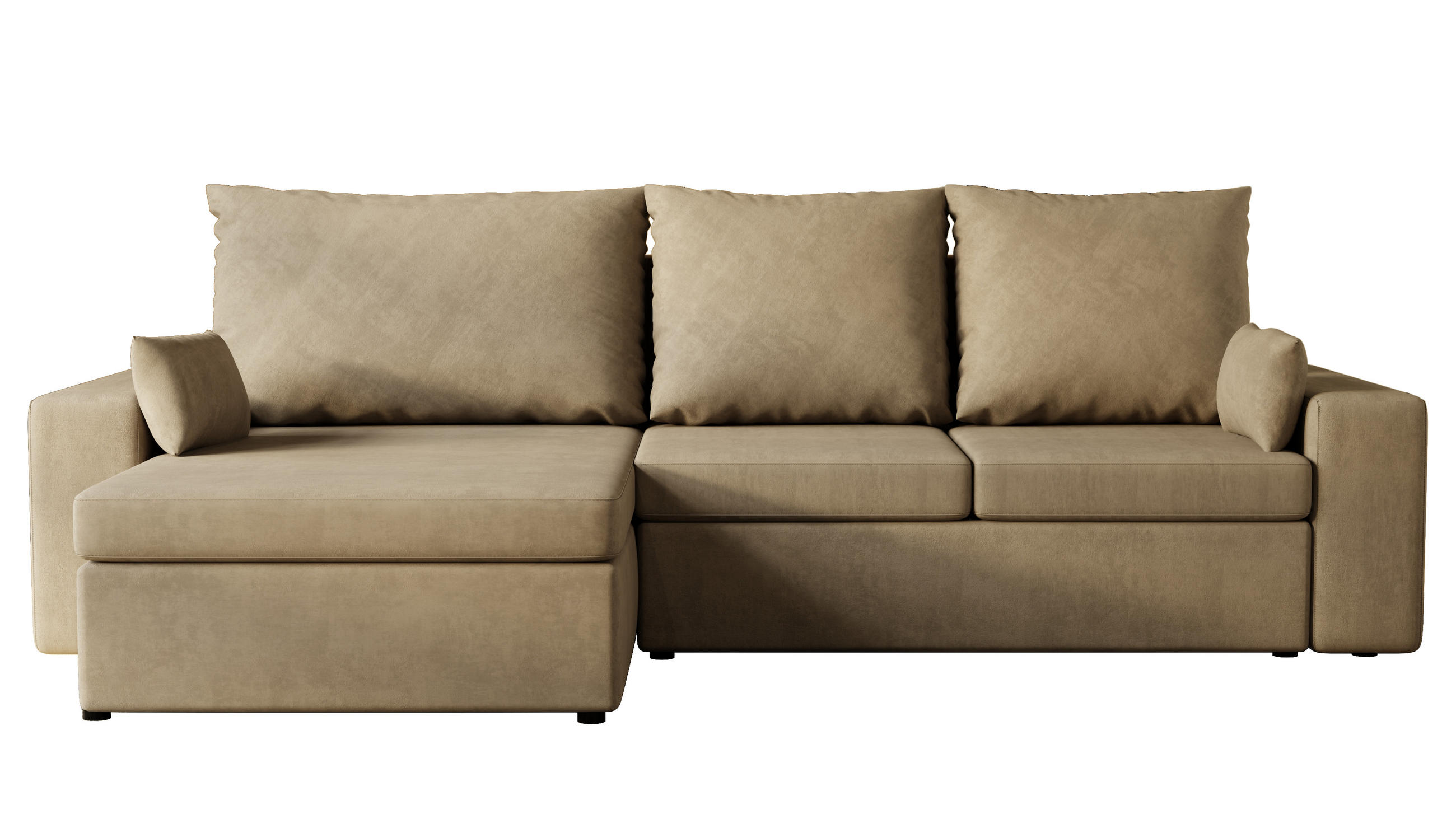 ECKSOFA Paco mit Bettkasten und Schlaffunktion, L-Form/XL-Form, Velourstoff, Universal - Cappuccino, Holzwerkstoff (276/145cm) - 4ALL HOME