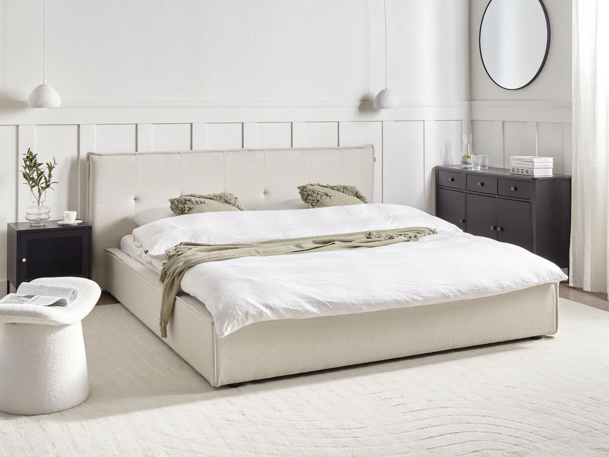 POLSTERBETT mit Lattenrost 180x200 cm Weiß Lestre - Creme, Textil (180/200cm) - Beliani