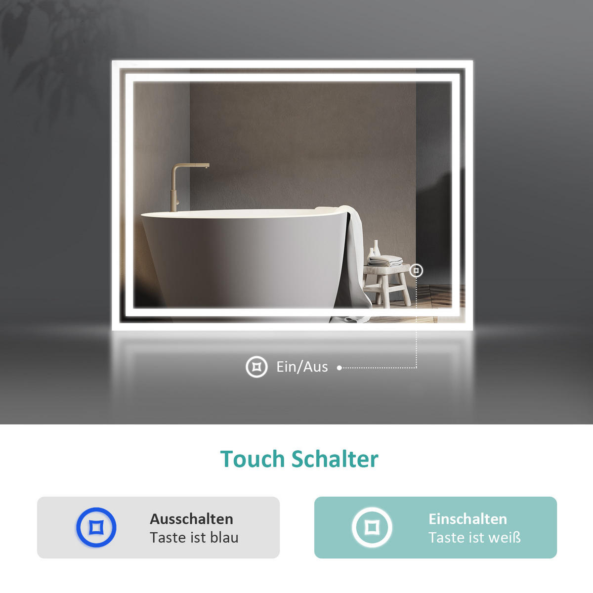 BADSPIEGEL mit Touch-Bedienung 70/50/3,5 cm - Weiß, Glas (50/3.5/70cm) - EMKE