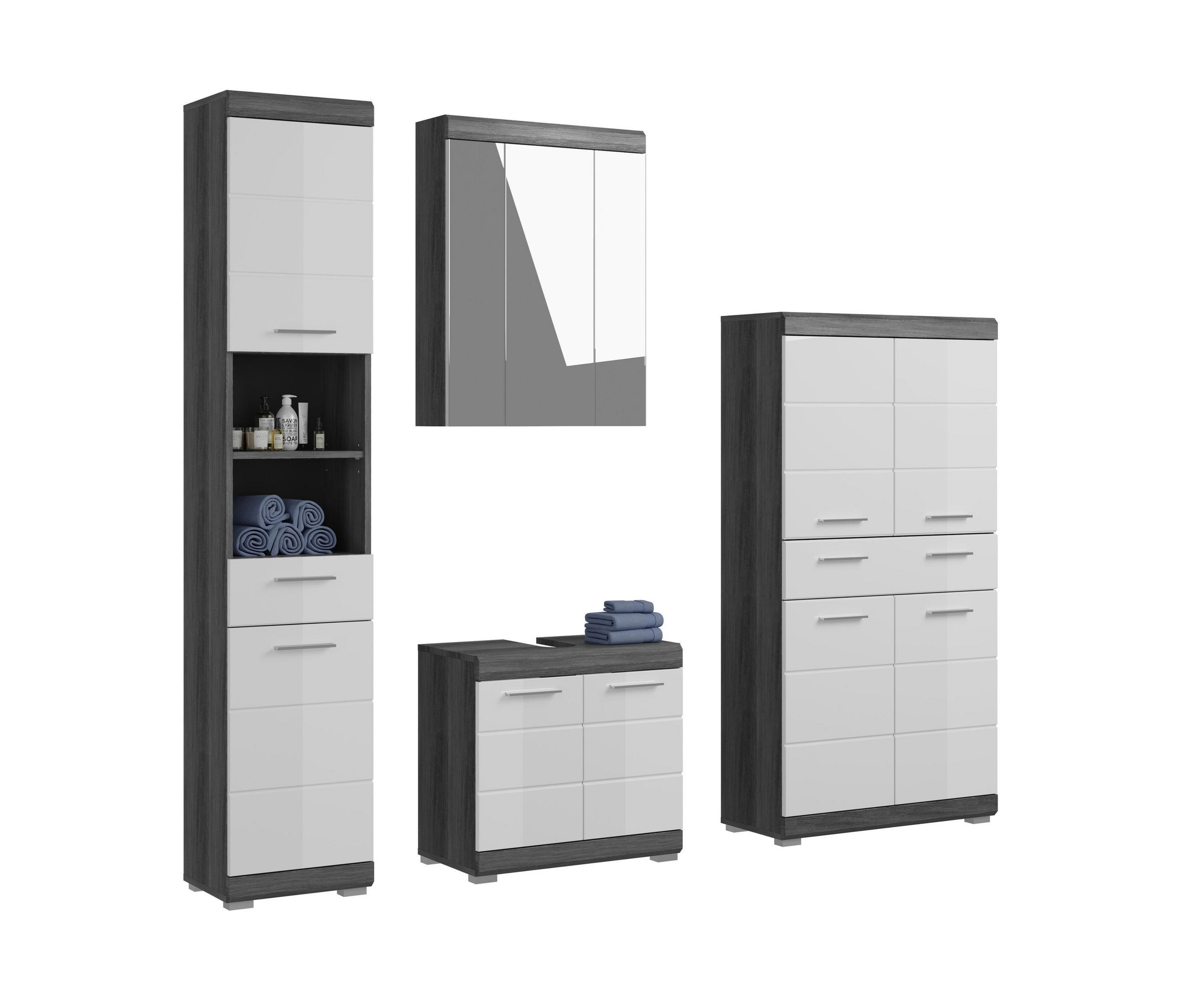 BADKOMBINATION 4tlg. Scout Bad in Rauchsilber Nachbildung und weiß hochglanz B/H/T: 186x191x34 cm - Anthrazit, Holz (186/191/34cm)