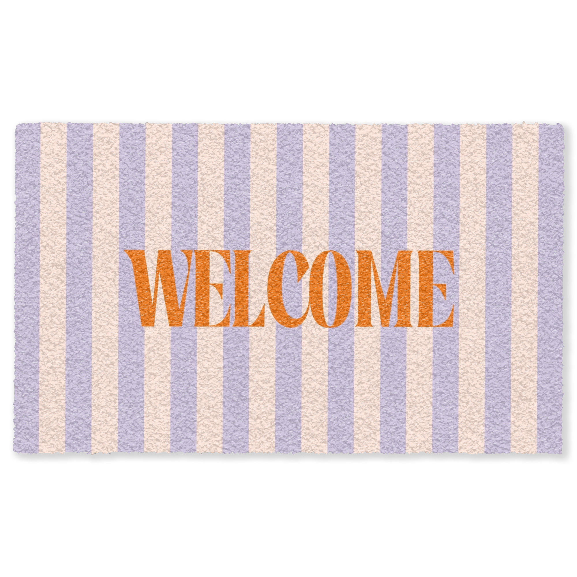 FUSSMATTE Lila – Orange – Streifen – Willkommen 150x90 cm - Flieder, Kunststoff (150/0.4cm) - MuchoWow