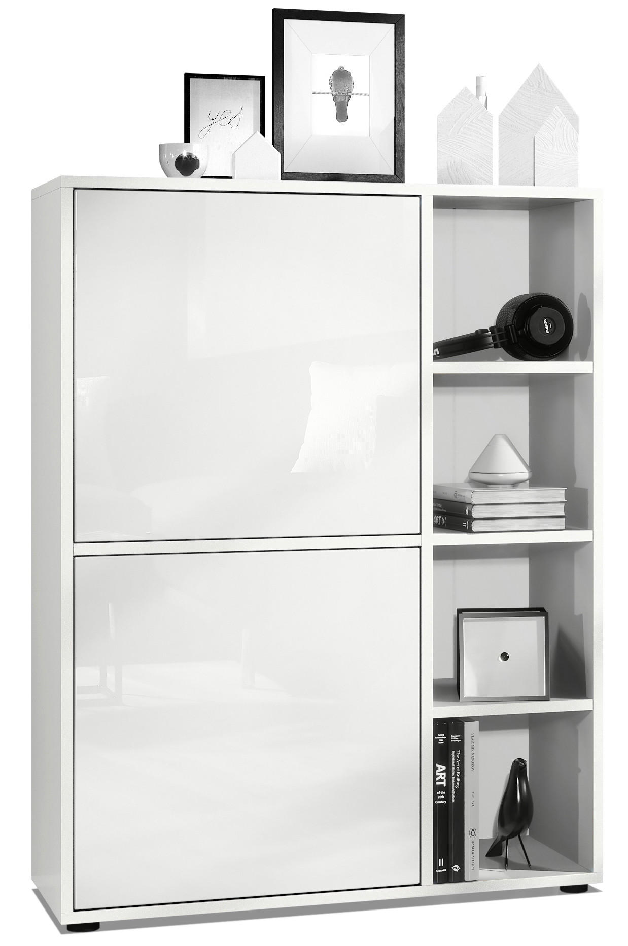 Vladon Highboard Weiß Hochglanz 79x105.5x35.5 cm