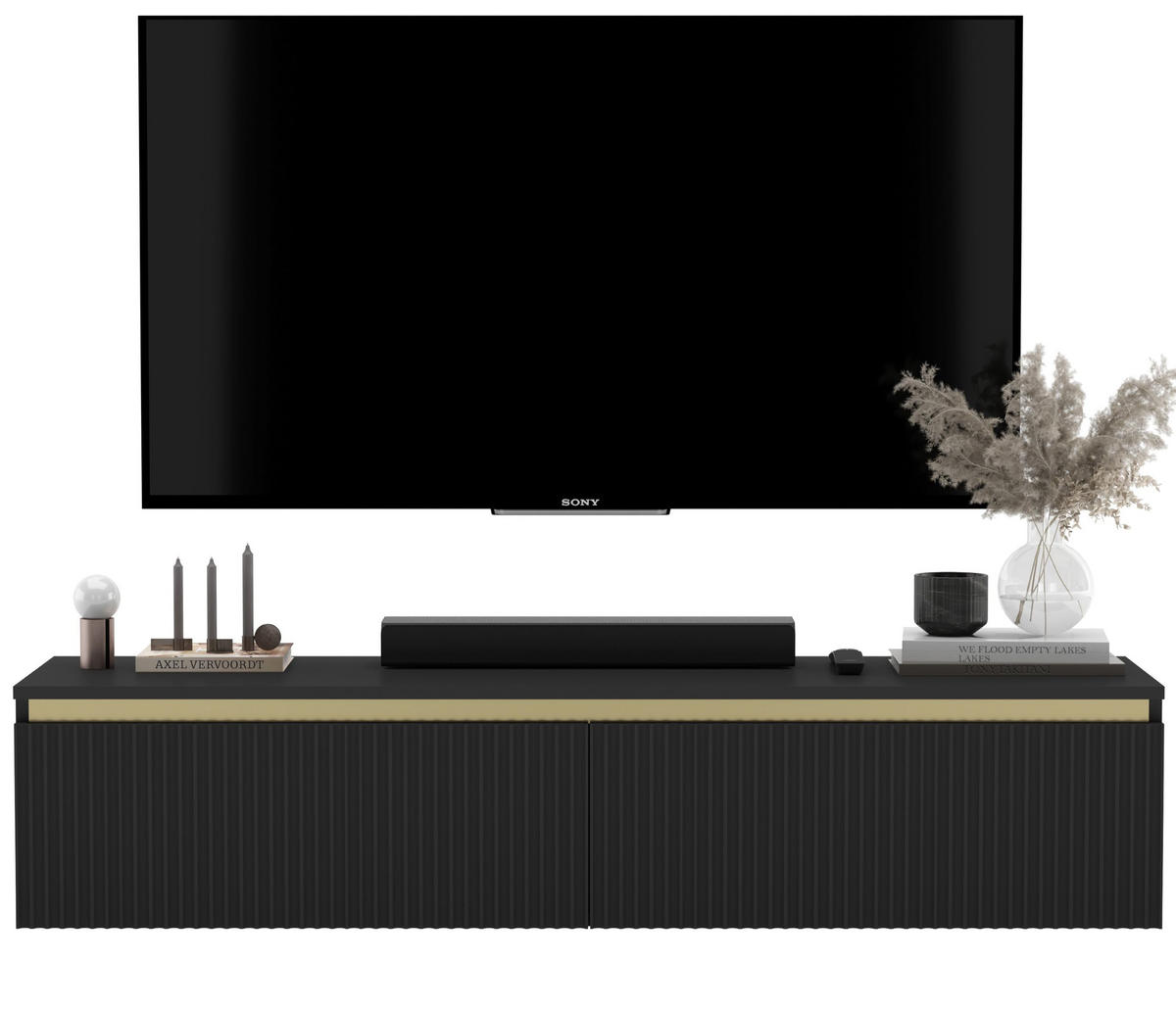 TV-SCHRANK Selene Schwarz matt Glamour 140 cm - Schwarz, Holzwerkstoff (140/30/35cm) - Meble Lindner
