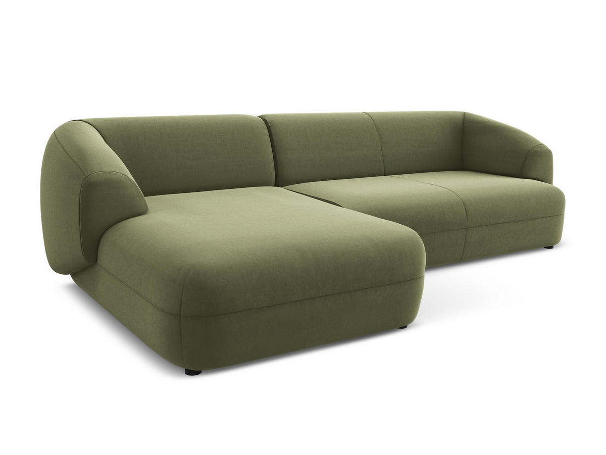 ECKSOFA Links Samt Stoff Grün - Schwarz/Olivgrün, Kunststoff/Textil (156/280cm) - Makamii