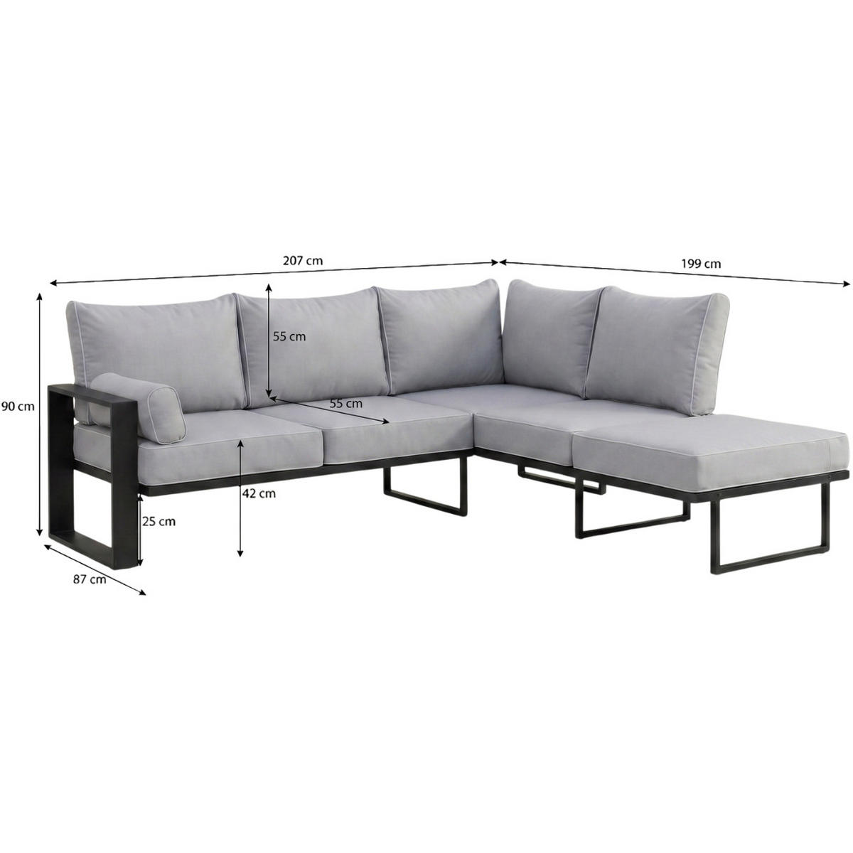 LOUNGEECKTEIL Verdino mit Metallrahmen 207 cm Hellgrau - Beige, Metall (207/90/199cm) - Beautysofa