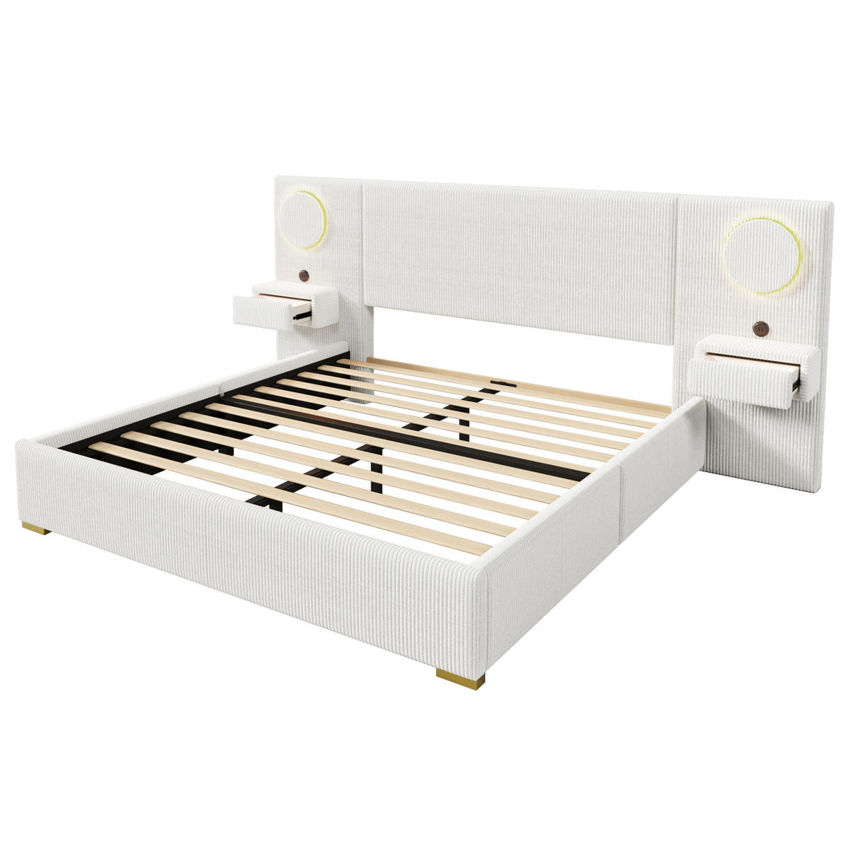 POLSTERBETT 180x200 cm in Beige mit LED-Kopfteil, USB-Anschlüssen und Nachttischen - Beige, Textil (180/200cm) - IVMEU