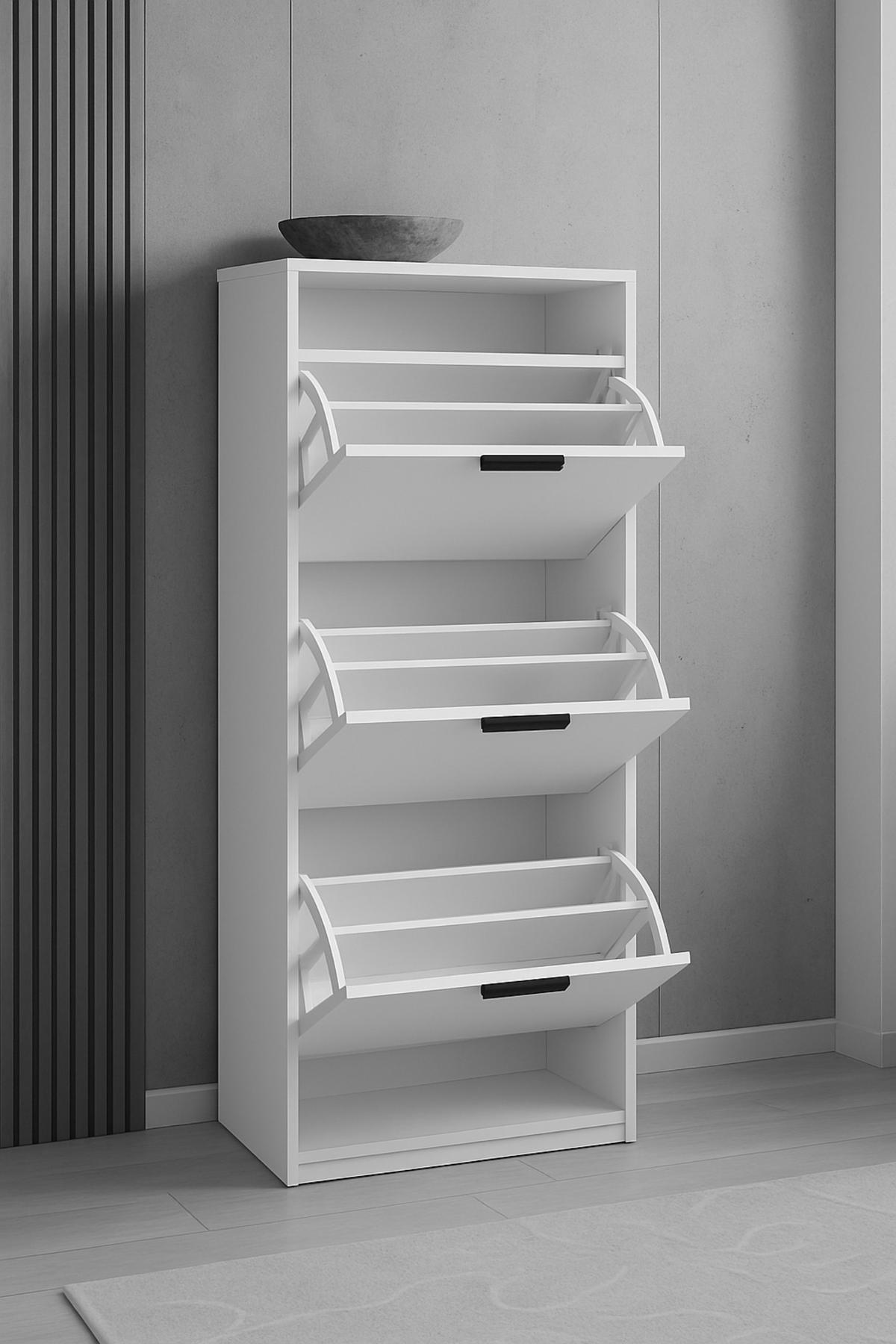 SCHUHSCHRANK Mia, Eiche Artisan mit schwarzem Griff - Schwarz/Eiche Artisan, Holzwerkstoff (60/125/24cm) - Bettso