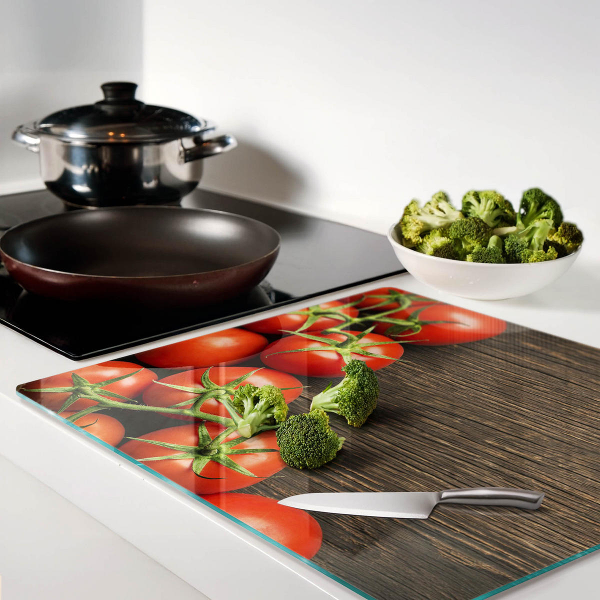GLASPLATTE 60x52 cm Tomaten auf Holz - Rot, Glas (60/0.4/52cm) - TULUP