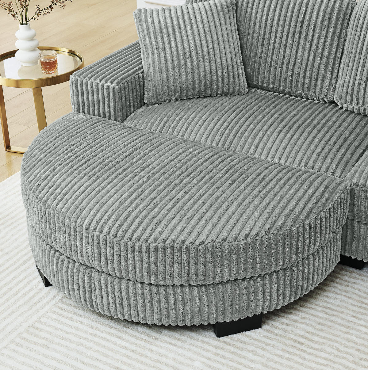 ECKSOFA 256,5/133,5/89 cm grau aus Corduroy mit wechselbarem Hocker - Grau, Kunststoff (133.5/256.5cm) - OKWISH