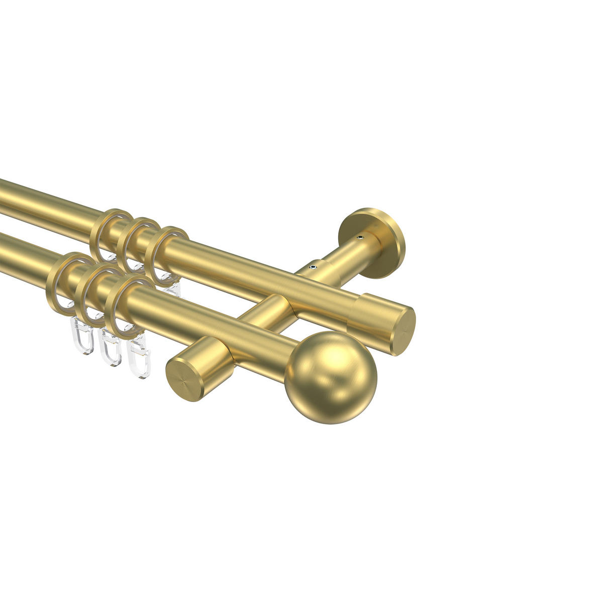GARDINENSTANGEN-SET Prestige Luino 180 cm, 2-läufig, 20 mm Ø Messing-Optik - Messingfarben, Metall (180cm) - INTERDECO