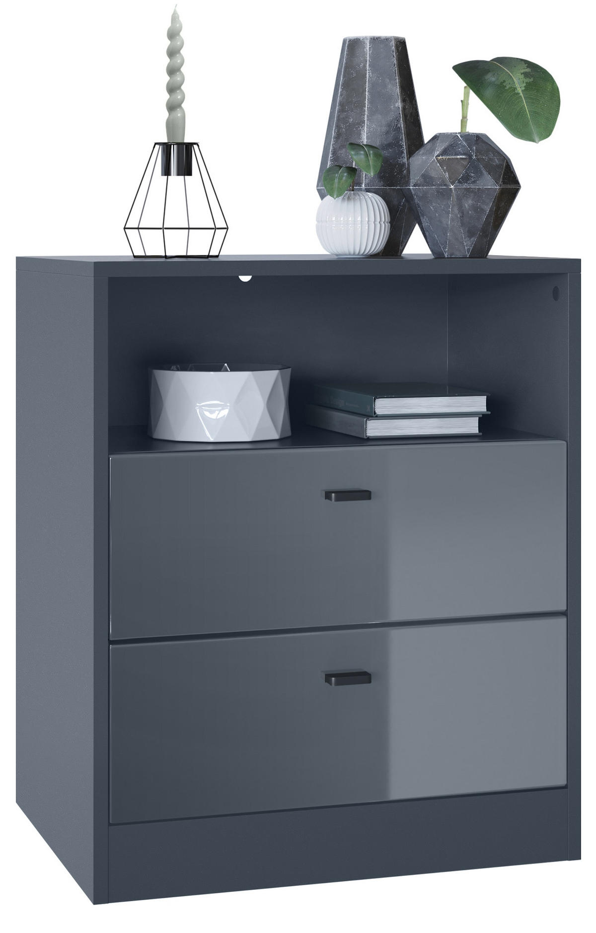 KOMMODE Pino Fronten in Grau Hochglanz - Grau, Holzwerkstoff (56/67.5/36cm) - Vladon