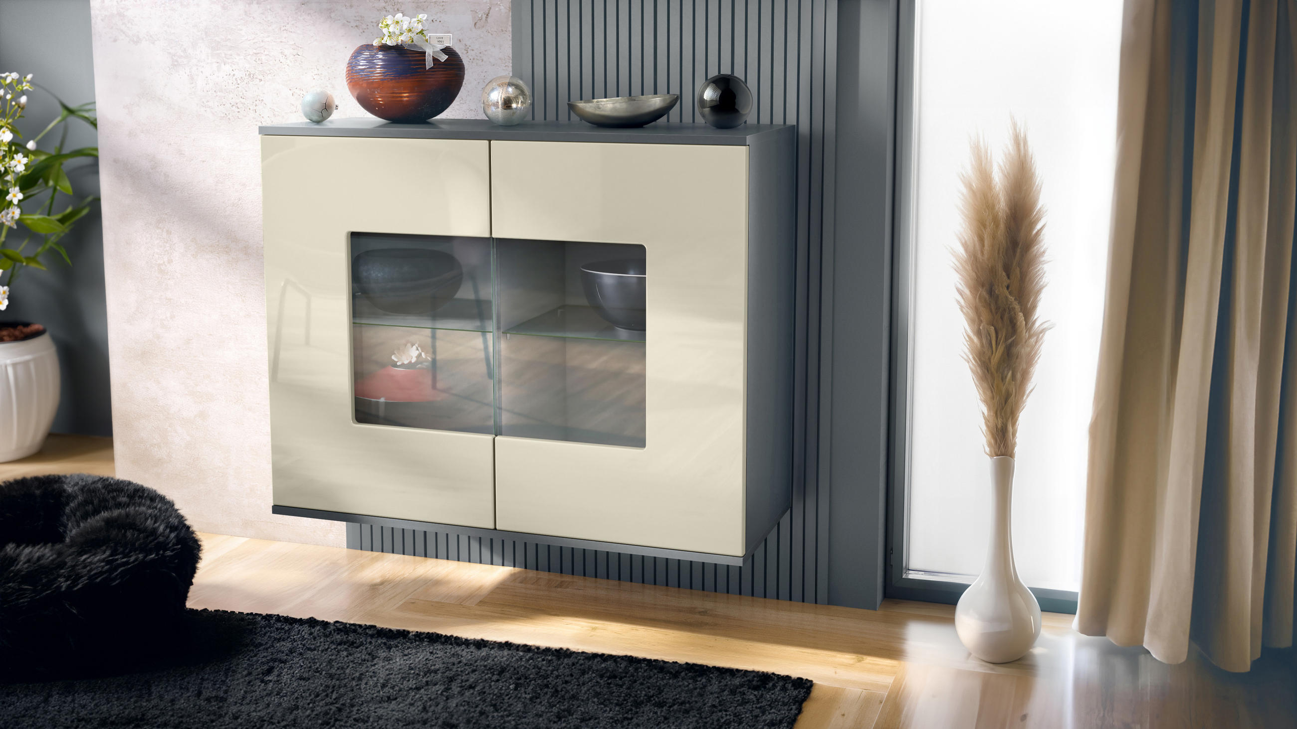KOMMODE Grömitz Creme Hochglanz - Creme, Holzwerkstoff (92.5/73.5/35cm) - Vladon