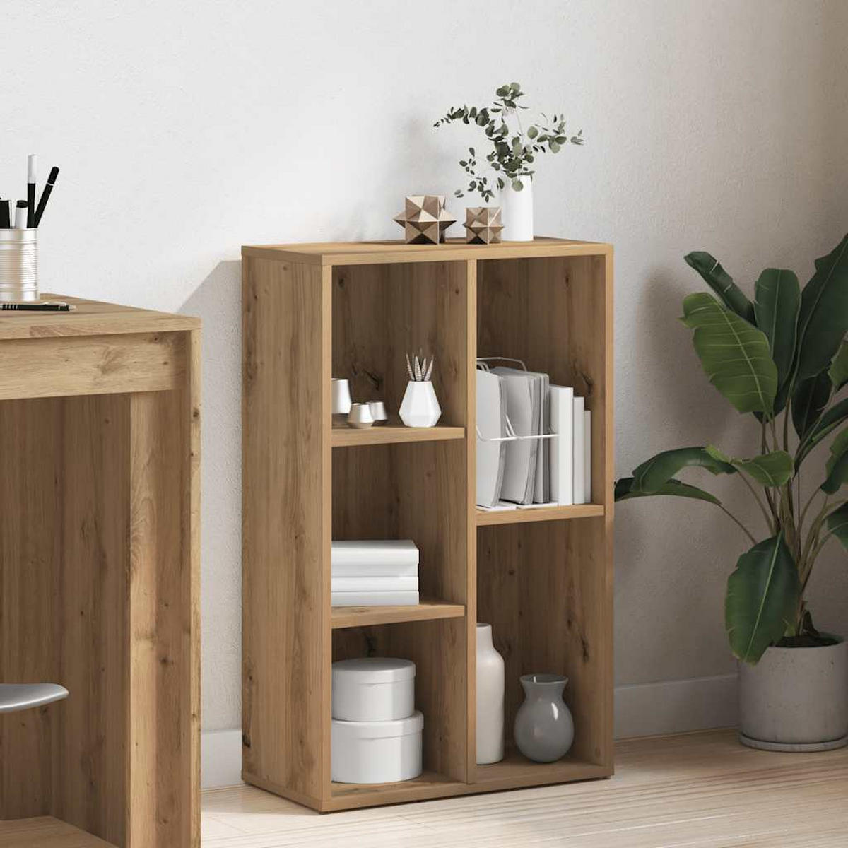 BÜCHERREGAL mit 5 Fächern 50/25/80 cm aus Holzwerkstoff Artisan-Eiche Dekor - Eiche Artisan, Holz (50/80/25cm) - vidaXL