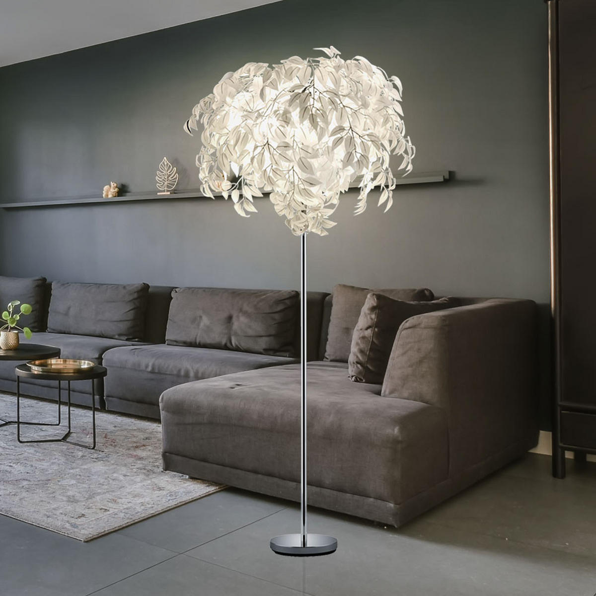 LED STEHLEUCHTE LEAVY Chrom Silber - Silberfarben, Metall (11.7/70/180cm)
