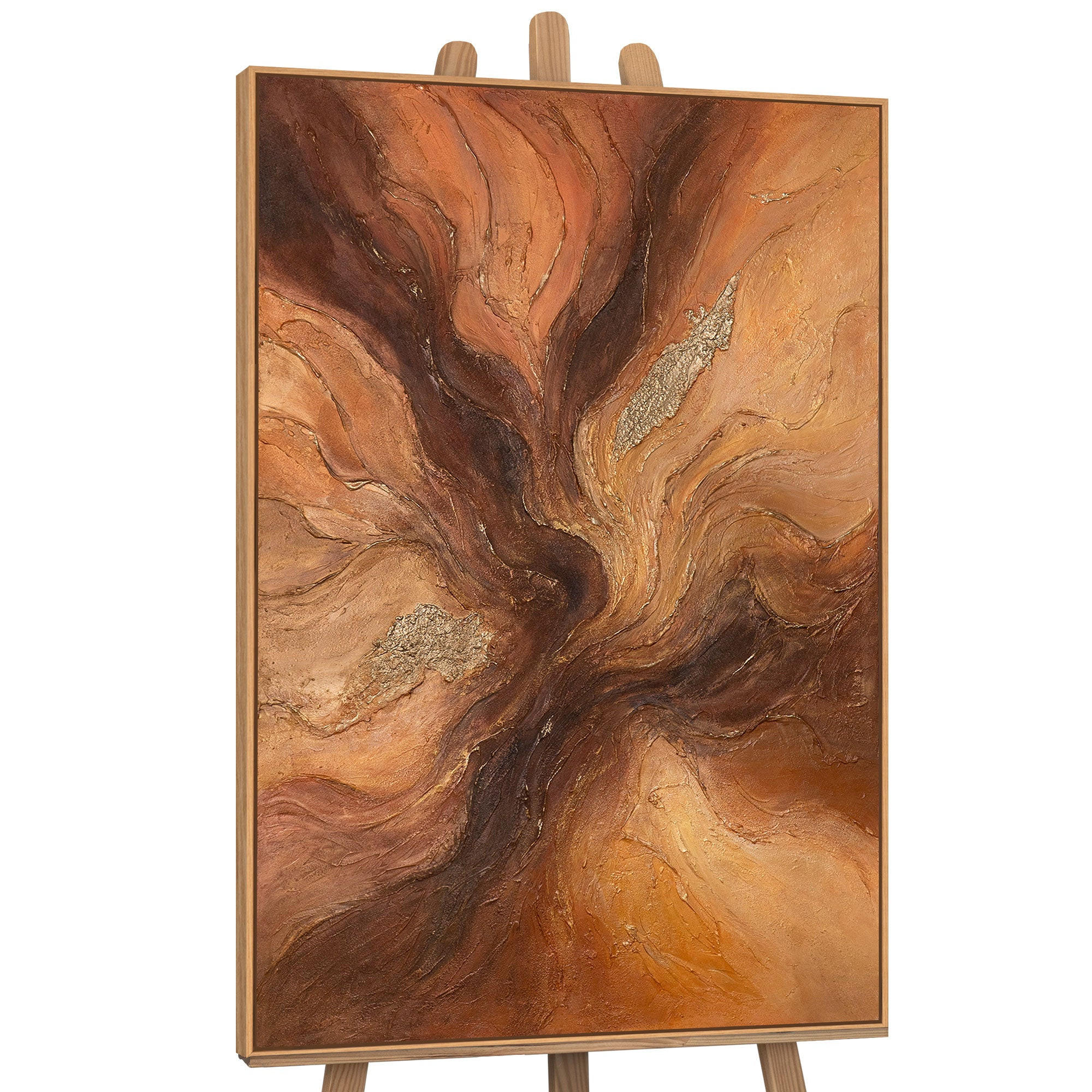 GEMÄLDE Bernsteinfarbene Ströme Schattenfugenrahmen Eichefarben 140x100 cm - Eichefarben, Holz (140/100cm) - YS-art gallery