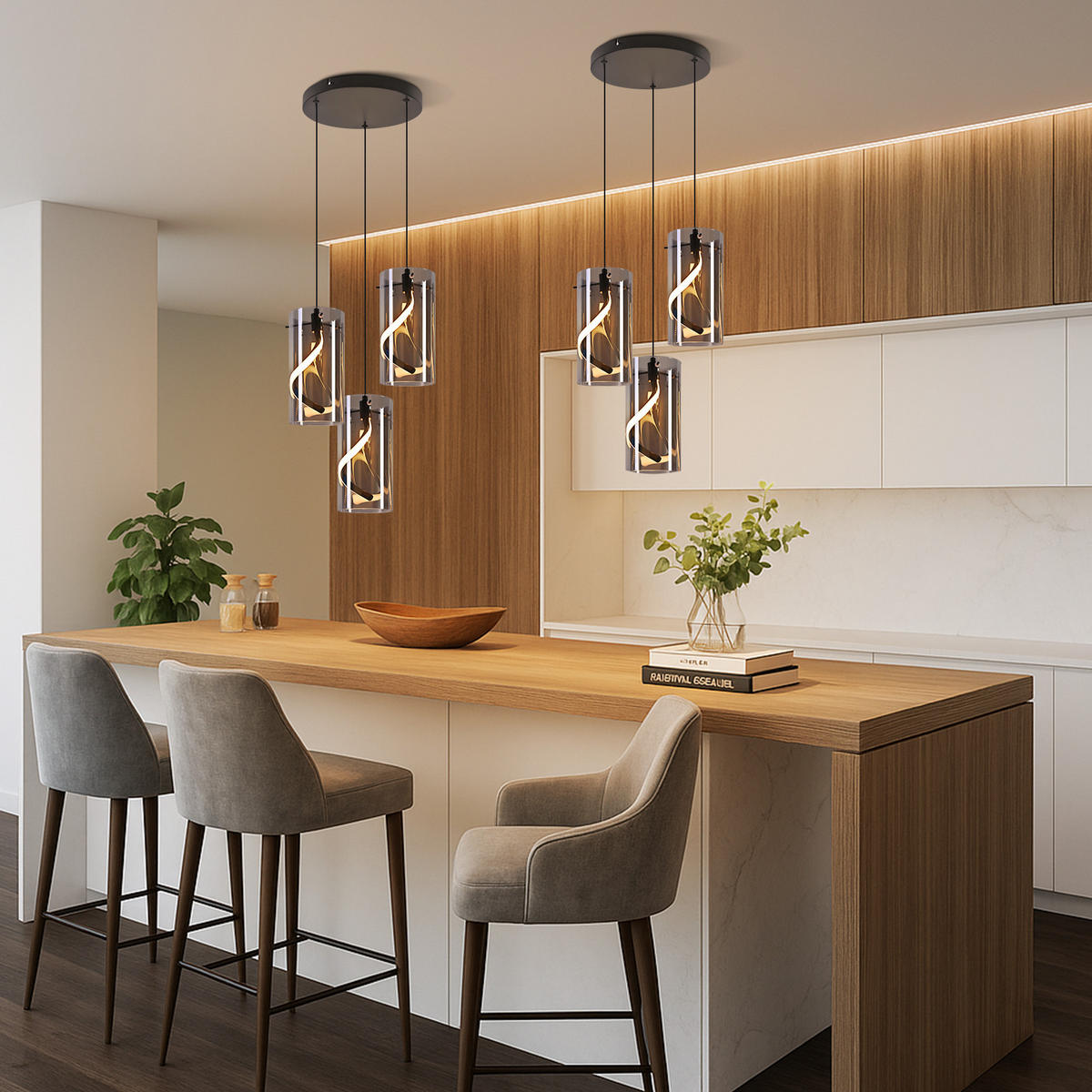 LED PENDELLEUCHTE Alistair 25/25/150 cm - Schwarz, Glas (25/25/150cm) - ZMH