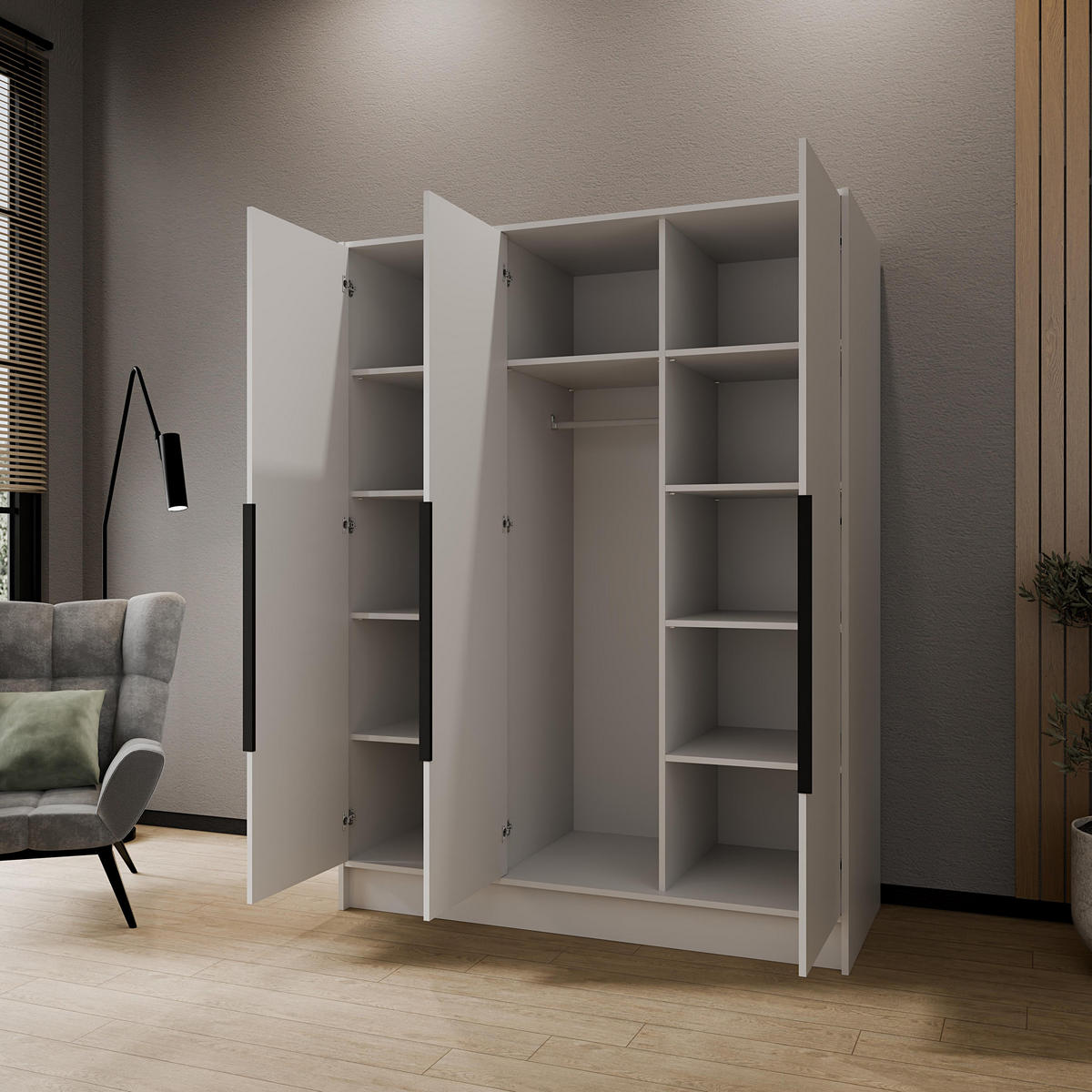 DREHTÜRENSCHRANK BERON 150/200/51 cm Modern Kleiderschrank 3-türig Weiß - Weiß, Holzwerkstoff (150/200/51cm) - MASSENO