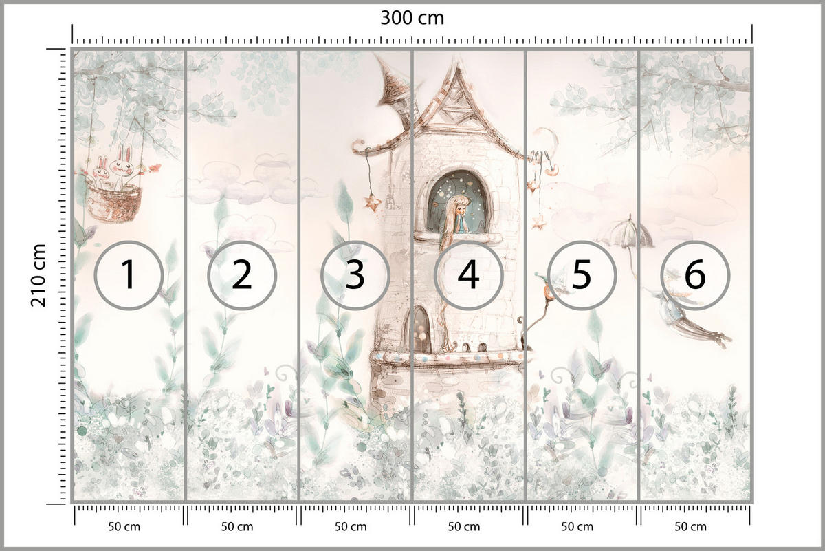 FOTOTAPETE für Kinderzimmer Die Prinzessin im Turm Märchen Pflanzen 300x210 - Beige, Papier (300/210cm) - Muralo