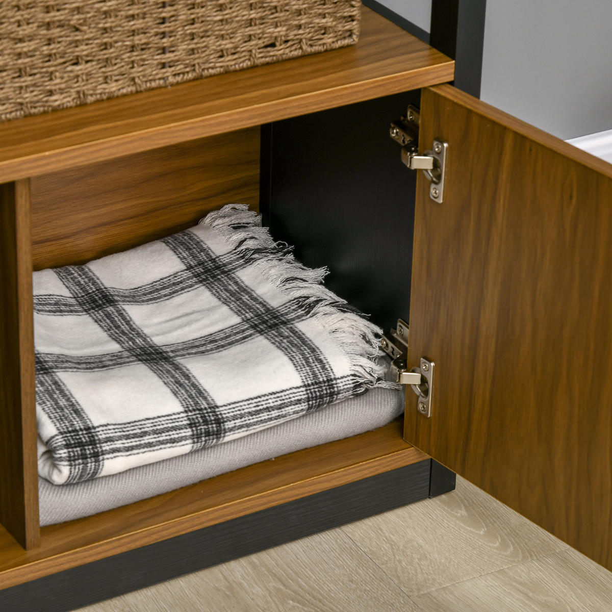 BÜCHERREGAL,OFFEN 4 Ebenen Schrankfach 76,5x30x150cm,braun-schwarz - Schwarz, Holzwerkstoff (76.5/150/30cm) - Vallsero