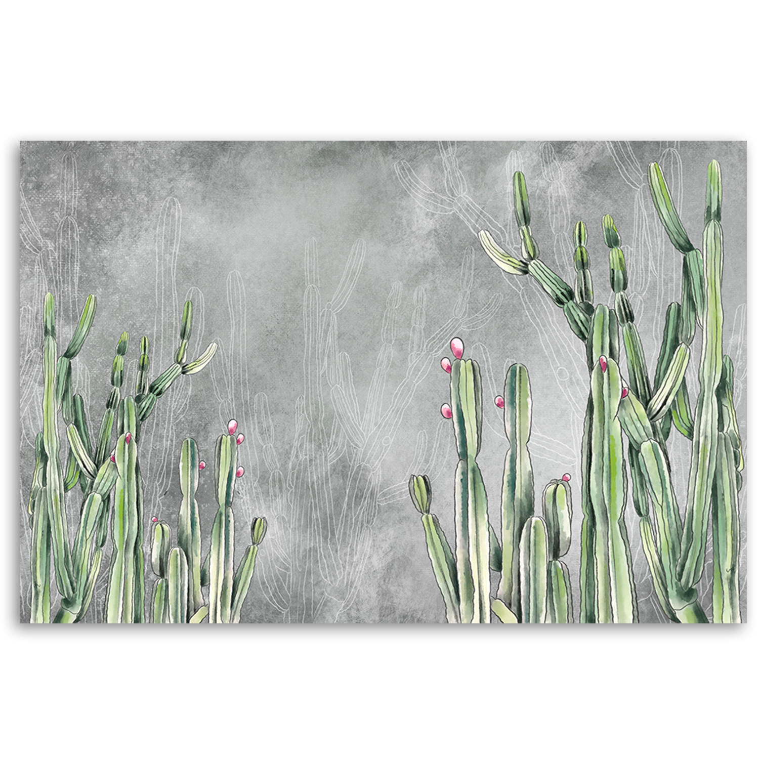 WANDBILD großer wüstenkaktus - Silberfarben, Textil (60/40cm) - Feeby