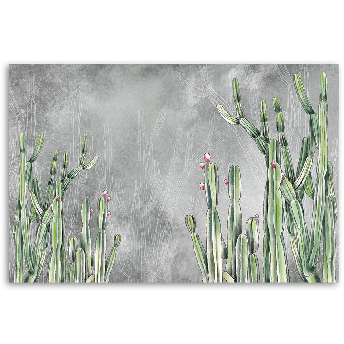 WANDBILD großer wüstenkaktus - Silberfarben, Textil (60/40cm) - Feeby