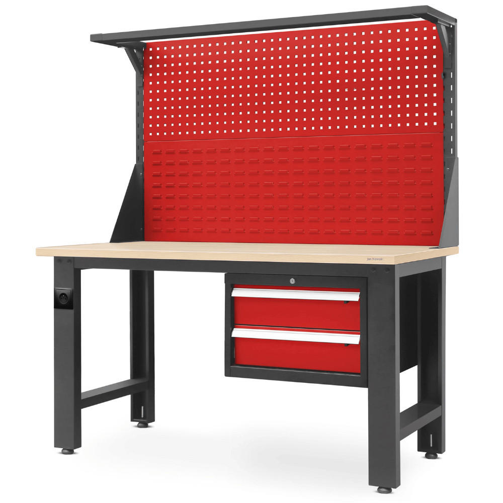 WERKBANK Werkstatt LOGAN 170x150x75cm Anthrazit-Rot Platte Braun - Anthrazit, Metall (150/170/75cm) - Jan Nowak