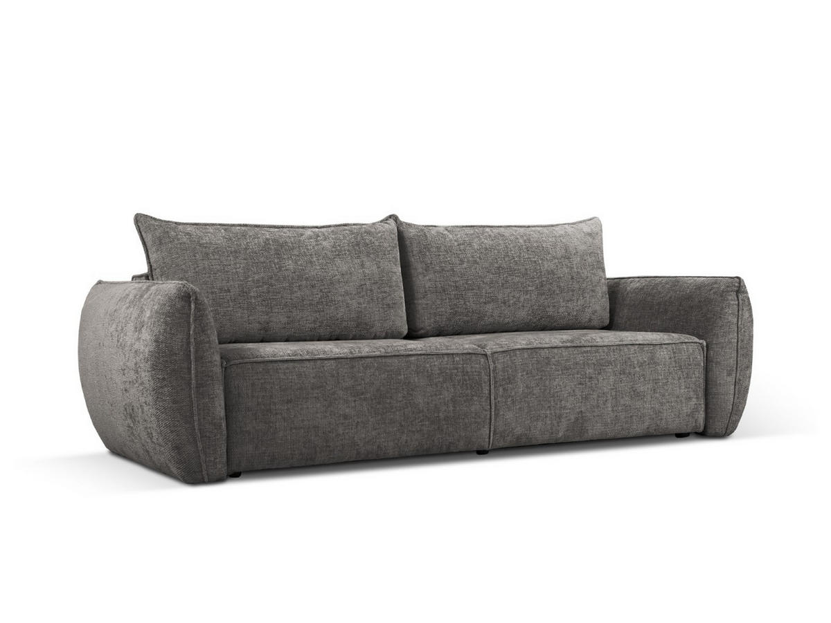AUSKLAPPBARES-SOFA mit Bettkasten Kaelle aus Chenille-Stoff grau 3 Sitzplätze - Grau, Textil (97/91/244cm) - Micadoni