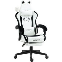 GAMING Stuhl & Lendenwirbelstütze/Hoher Rückenlehne/Fußstütze PU-Leder - Weiß, Leder (72/118/72cm)