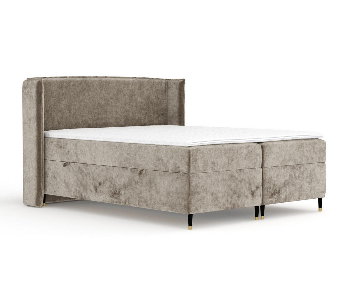 BOXSPRINGBETT Segni Beige 140/200 cm mit Matratze und Topper - Beige/Schwarz, Holz/Holzwerkstoff (140/200cm) - Maison de Reve
