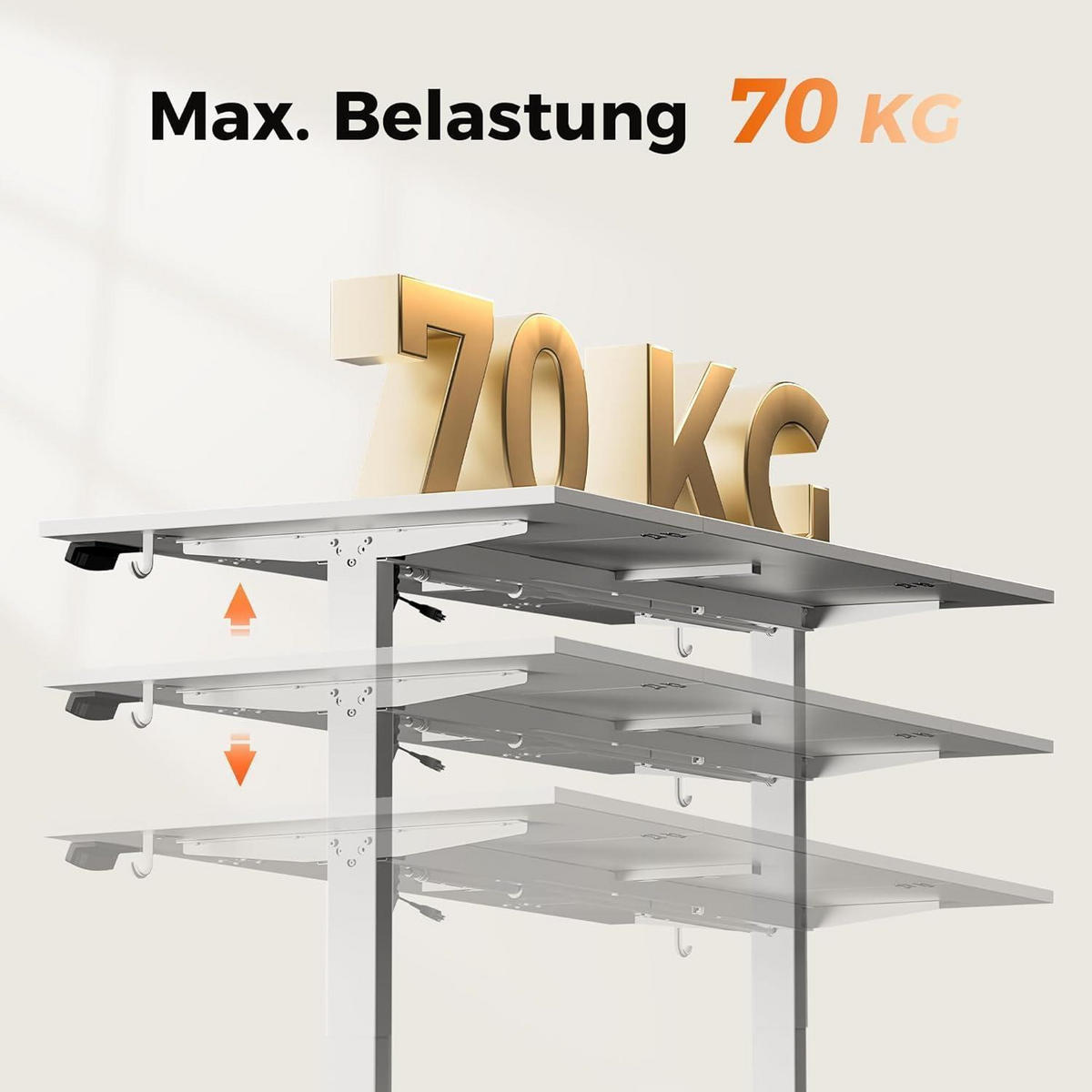 SCHREIBTISCH Höhenverstellbar Elektrisch 160 x 80 cm Weiß - Weiß, Metall (160/80/75cm)