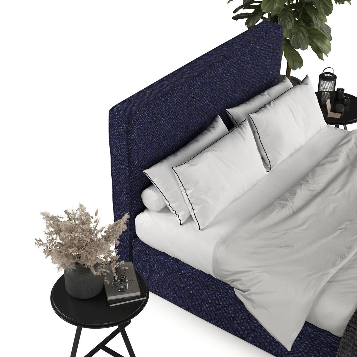 POLSTERBETT Hush mit Stauraum 120/200 cm Marineblau im Alta Stoff - Schwarz/Dunkelblau, Holz/Holzwerkstoff (120/200cm) - AltaBeds