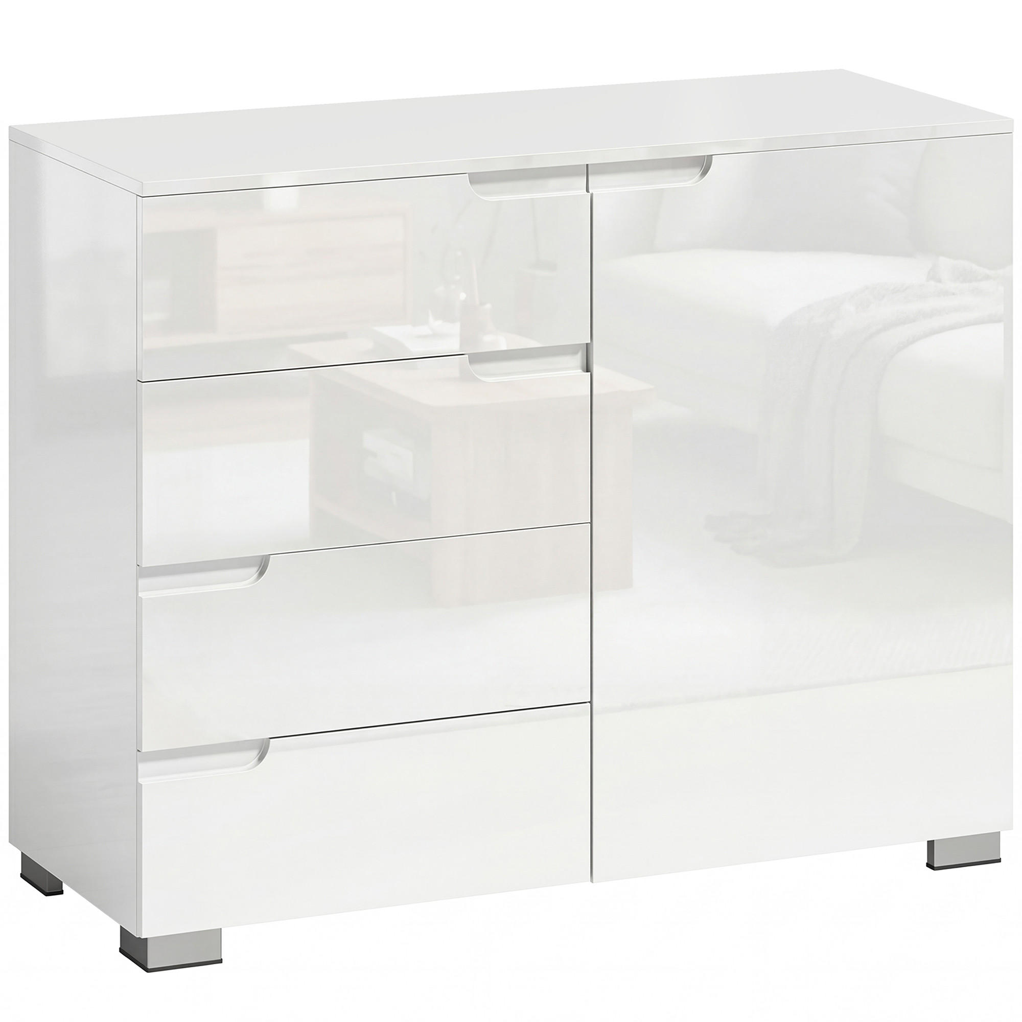 SIDEBOARD MDF Hochglanz-Weiß - Weiß Hochglanz, Holzwerkstoff (40/80/100cm) - HOMCOM