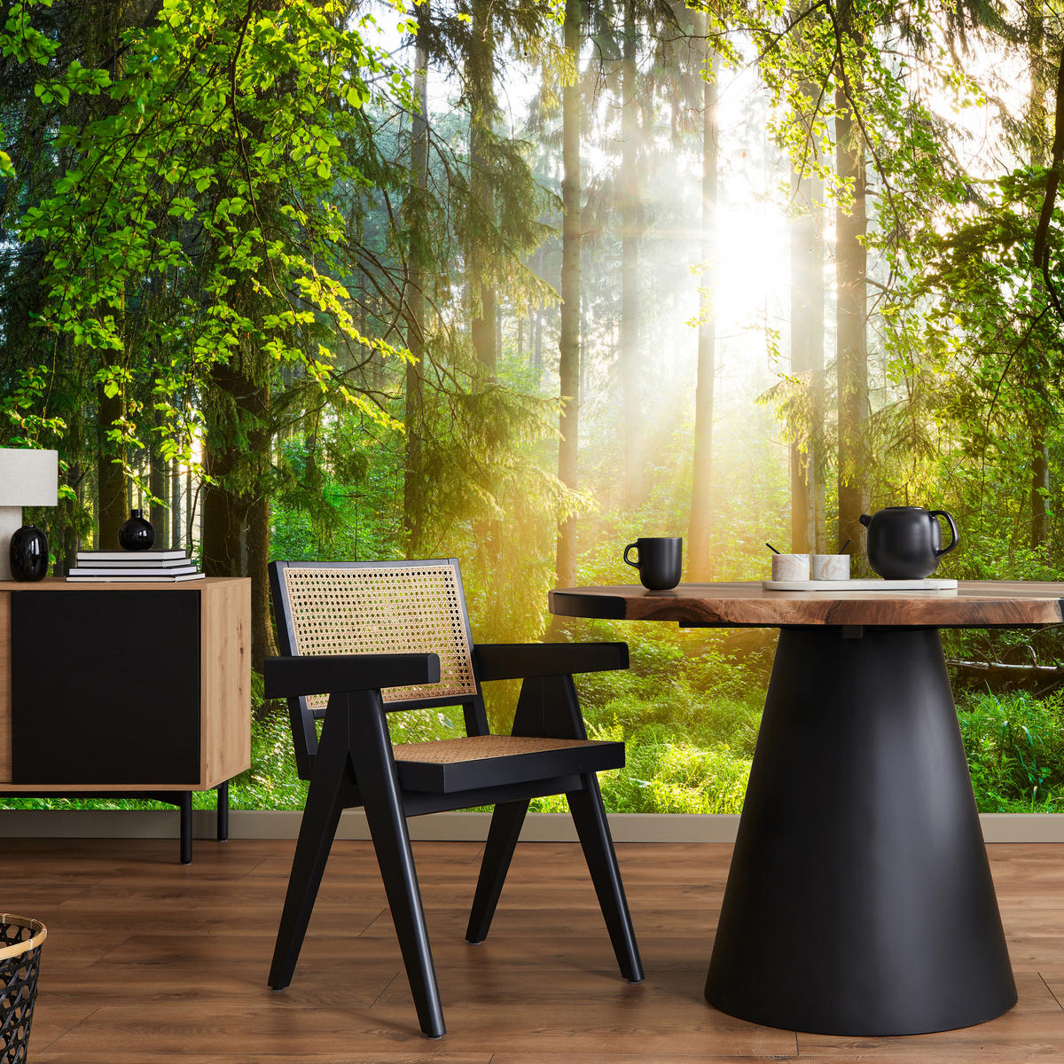 FOTOTAPETE für Wohnzimmer Sonniger Wald Bäume Pflanzen Natur Gras 450x315 - Multicolor, Papier (450/315cm) - Muralo