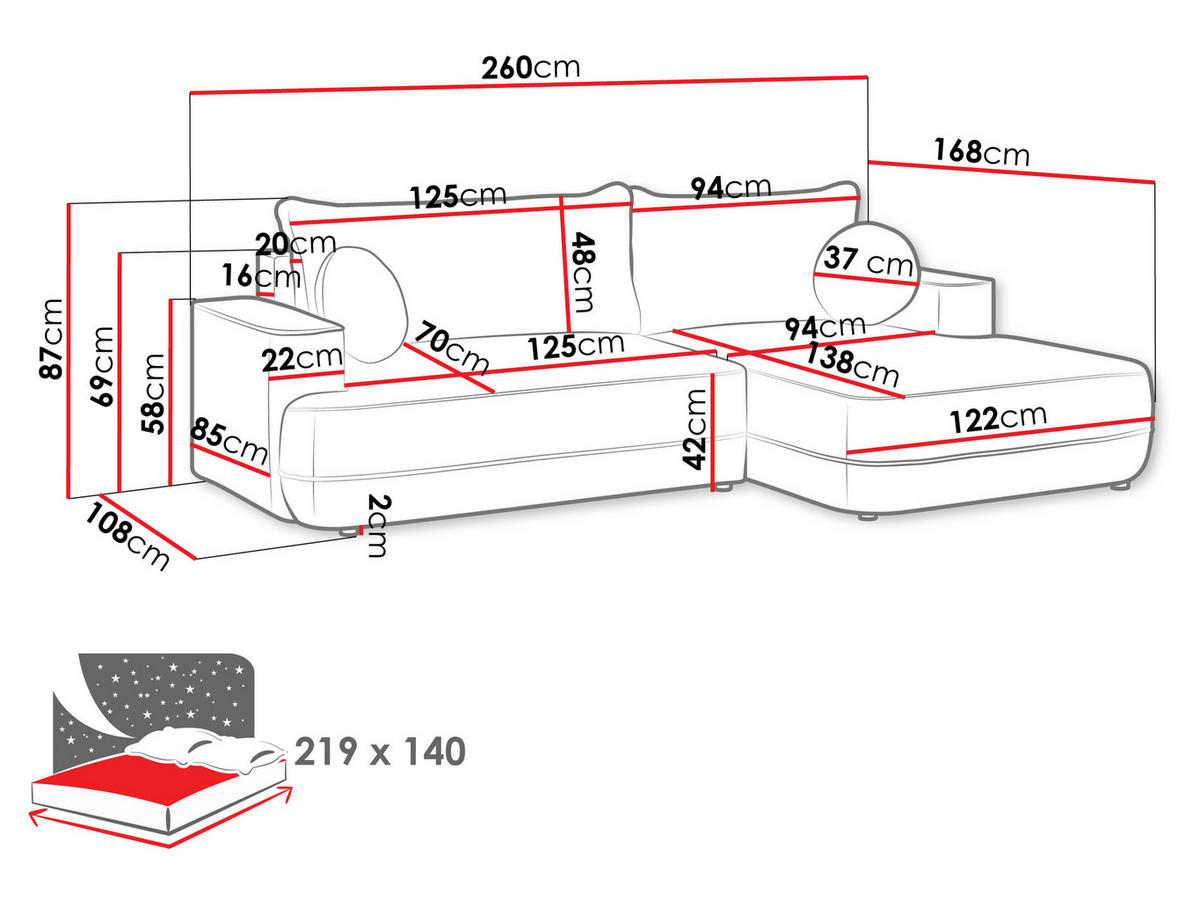 ECKSOFA Fuego L, Seite: Links - Hellbraun/Schwarz, Holz/Kunststoff (260/168cm) - MIRJAN24