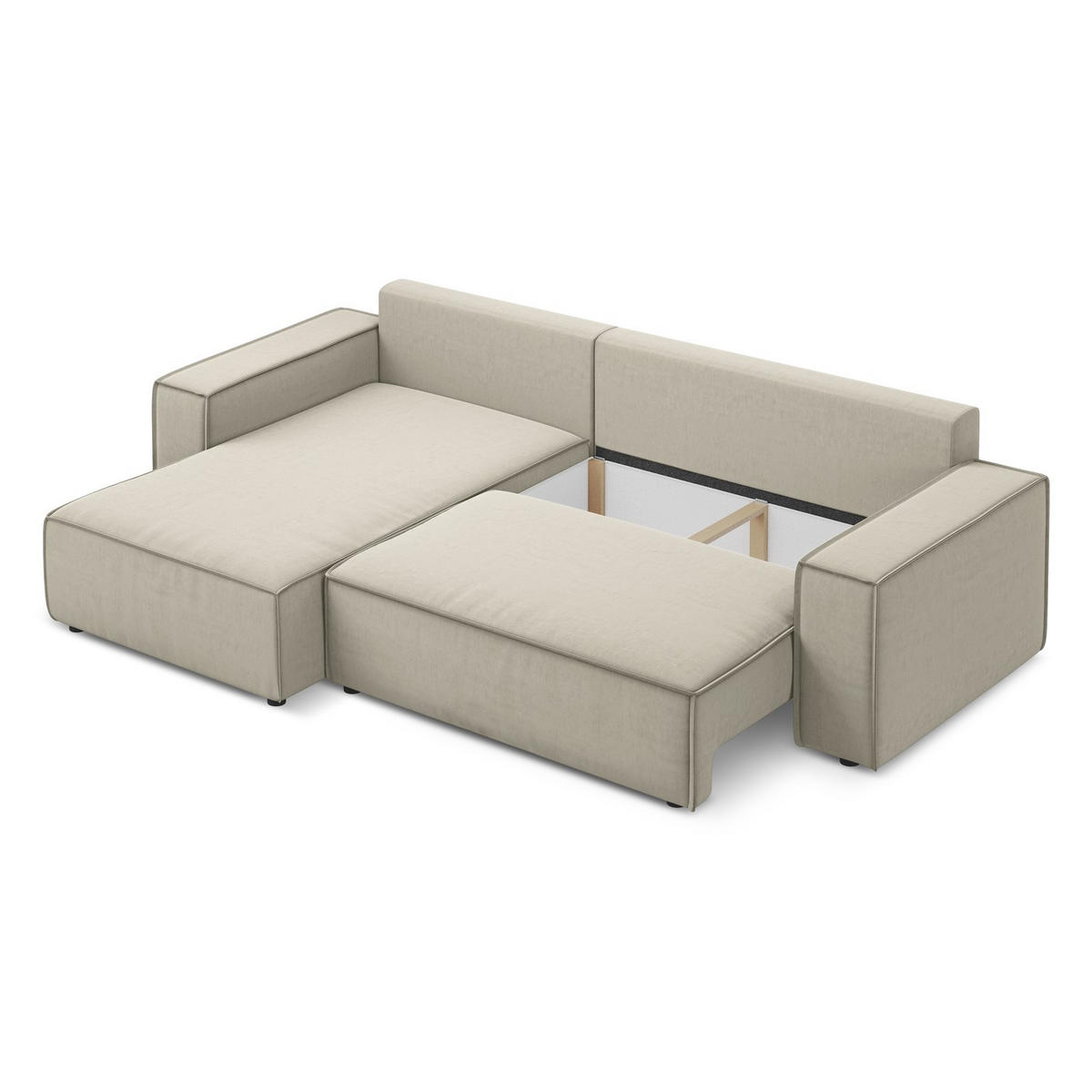 ECKSOFA mit Schlaffunktion Samt Stoff Creme - Perlmutt/Creme, Kunststoff/Textil (185/290cm) - LaMiaSofa